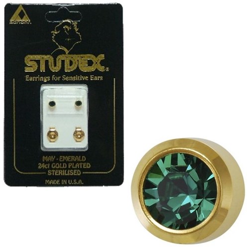 Birthstone Studs - Reg Bezel Gold - May / Emerald